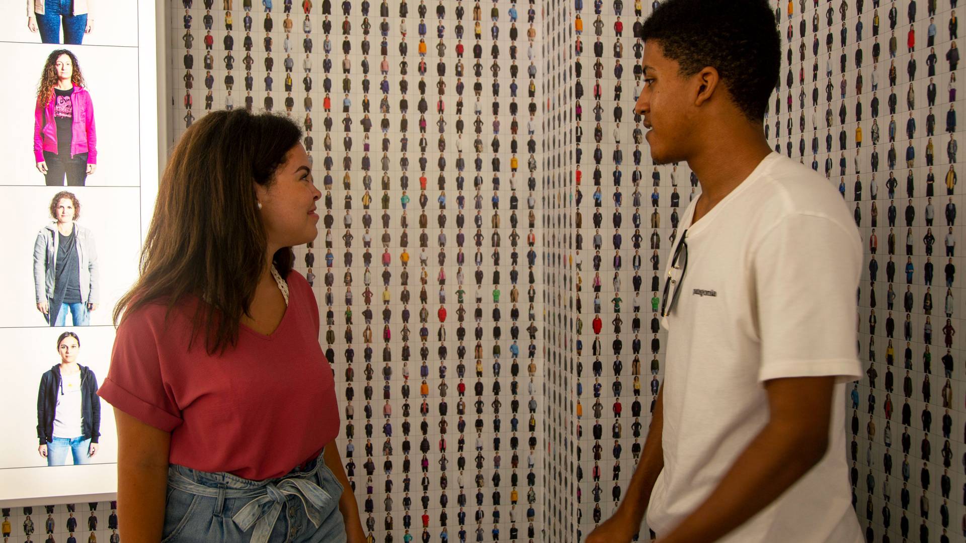 Students look at fashion exhibit