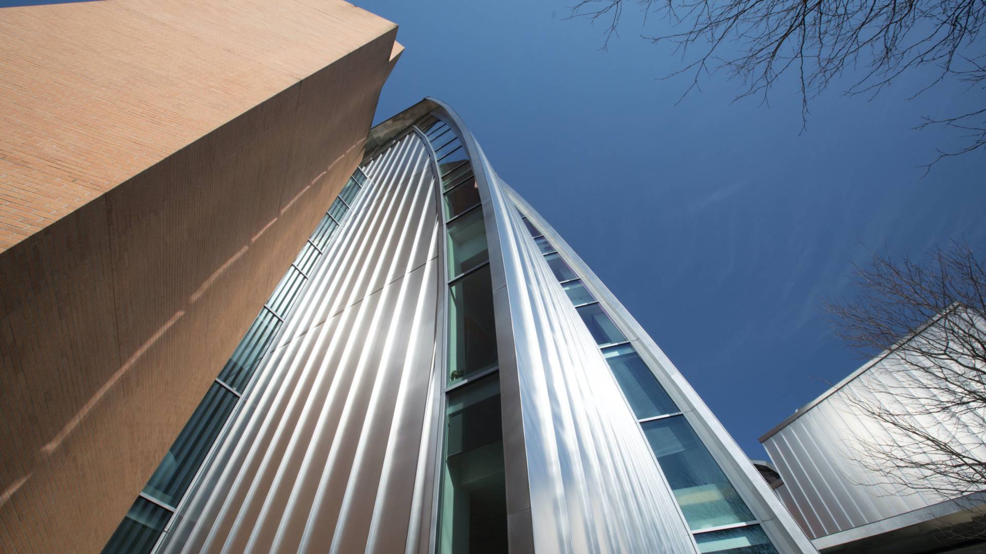 Exterior of Lewis Library, looking nearly straight up