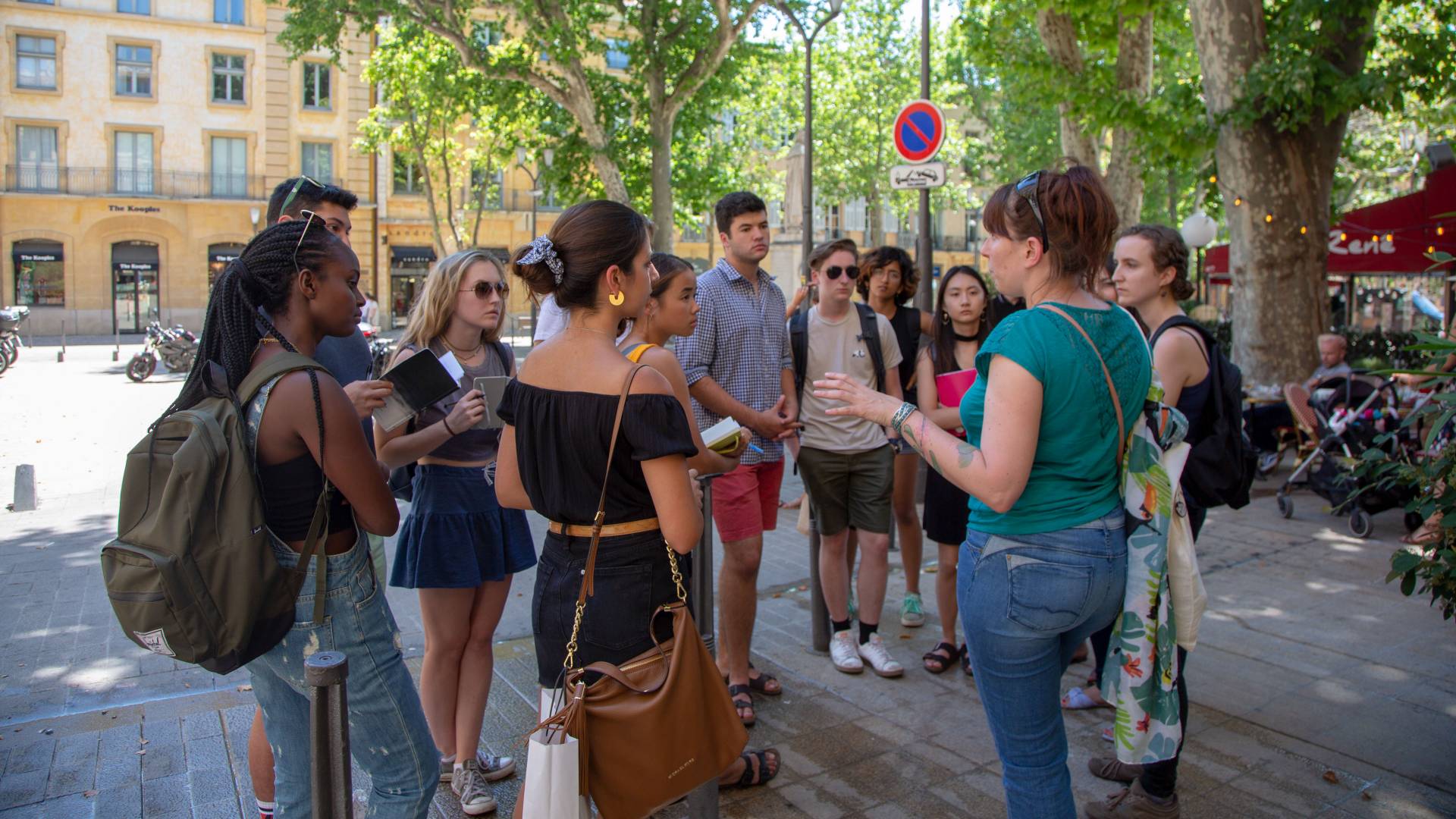 Students getting tour of city in France