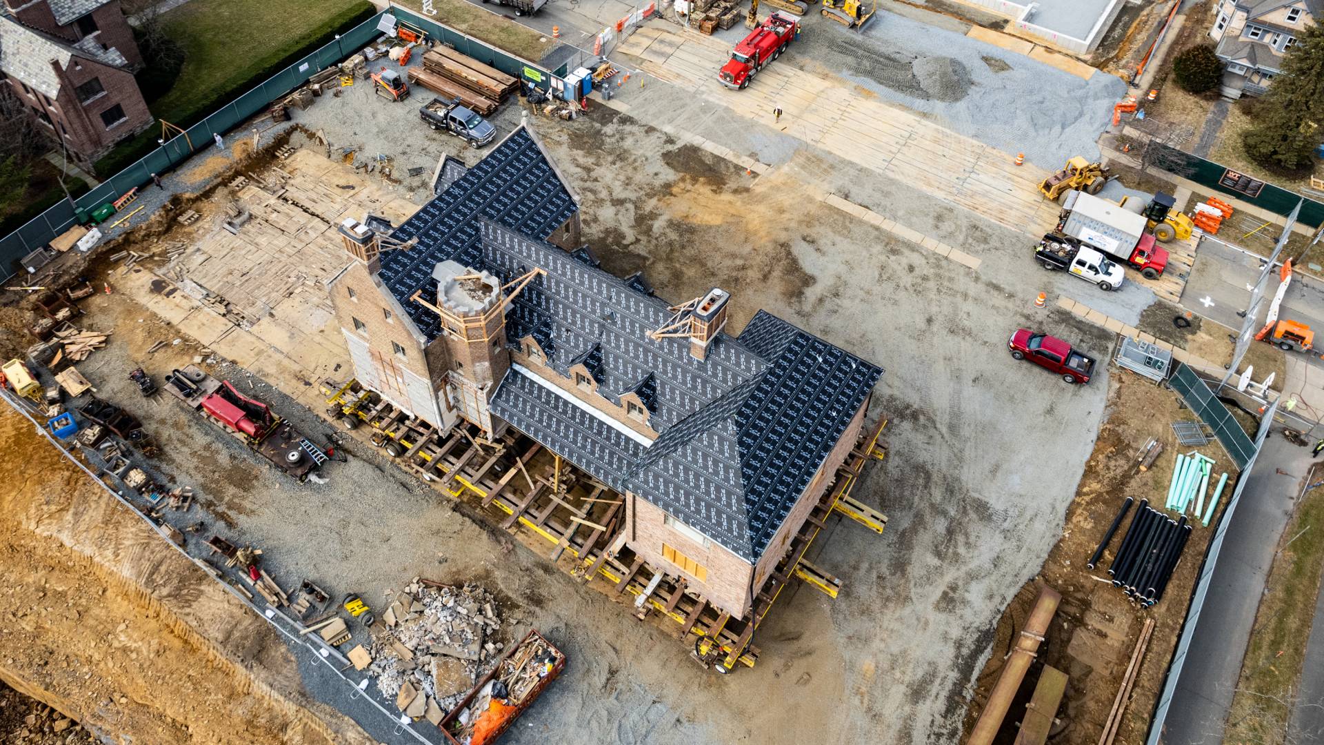 Aerial view of 91 Prospect Ave., ready to be moved