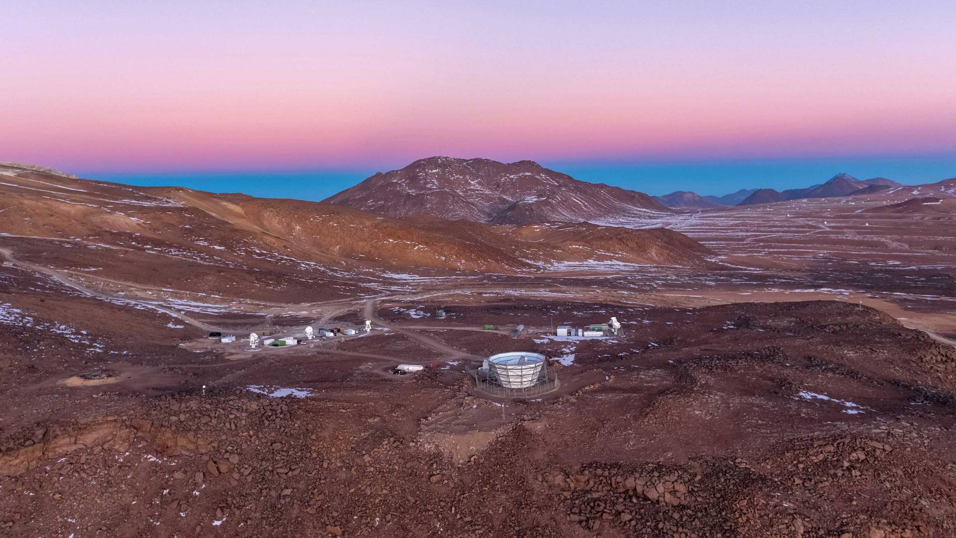 Simons observatory at sunset or sunrise
