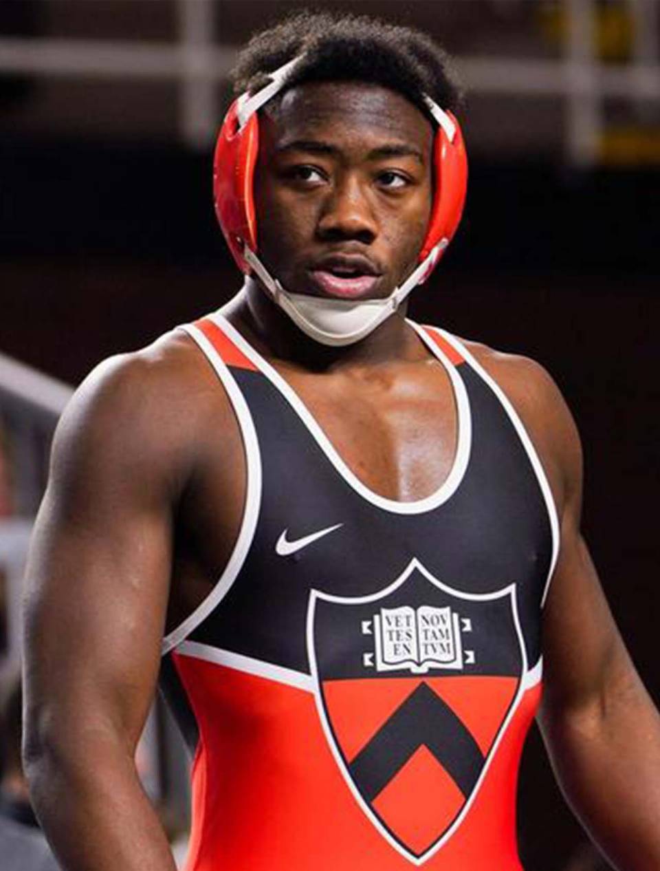 Quincy Monday with wrestling gear on