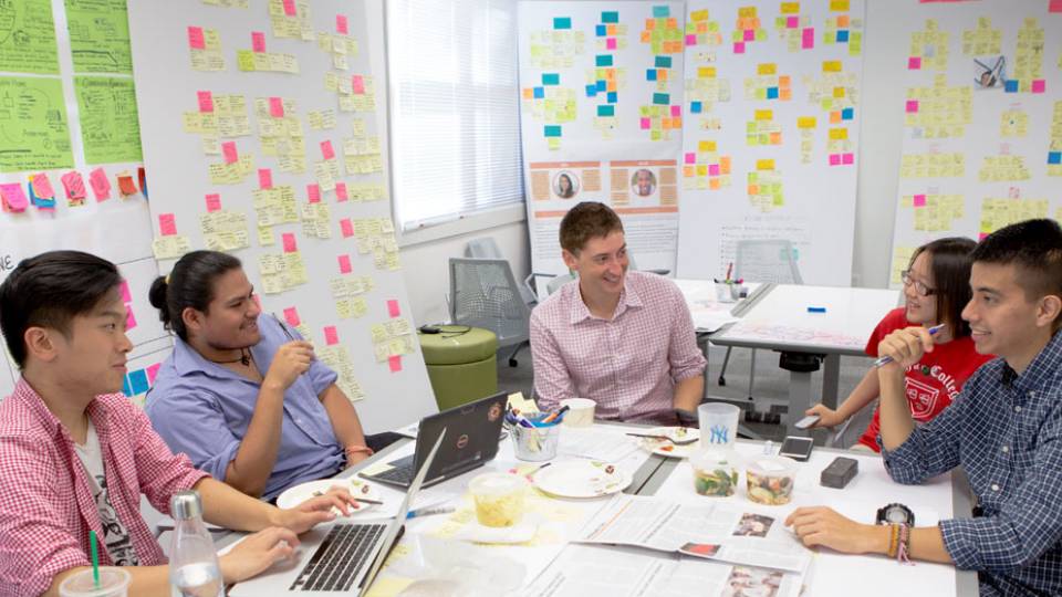 OneRoof team members Edric Huang, Juliansito Perez, Suzhen Jiang and Douglas Bastidas with Rafe Steinhauer