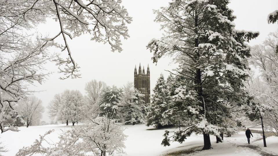 campus in the snow