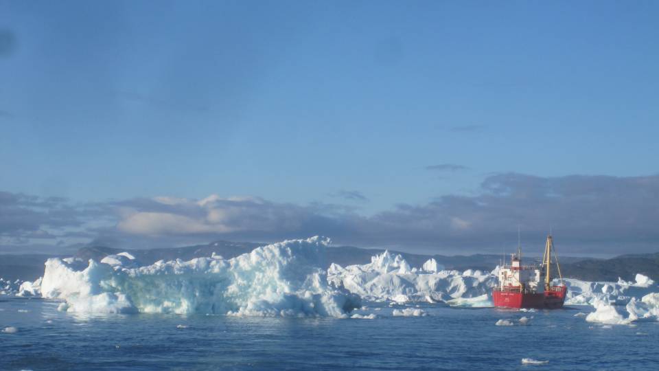 Boat navigating through icy water