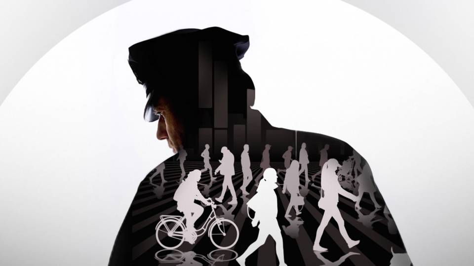 Policeman looking over shoulder