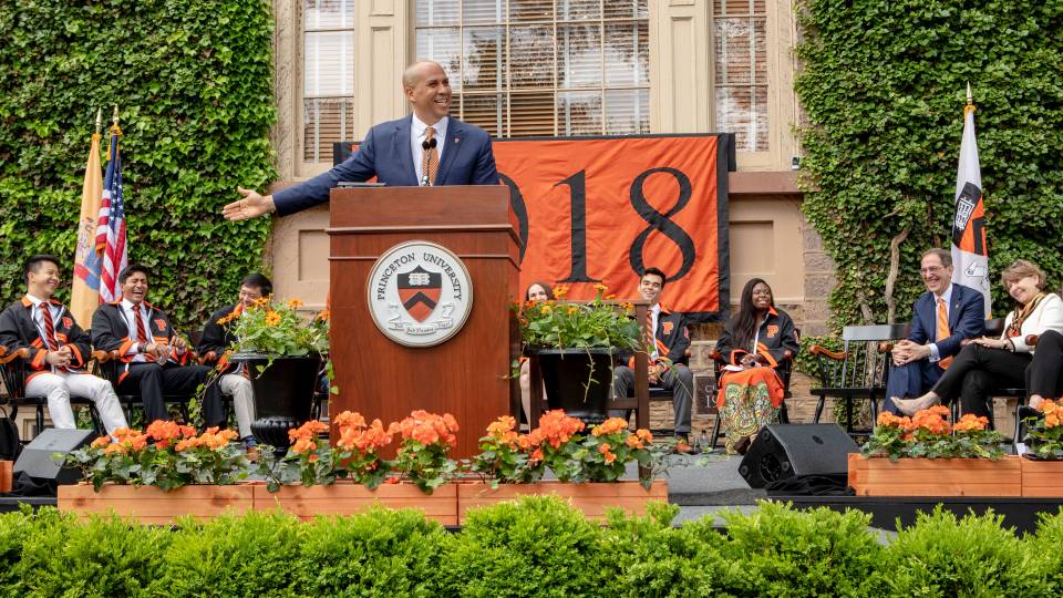 Senator Cory Booker giving speech during Class Day ceremony