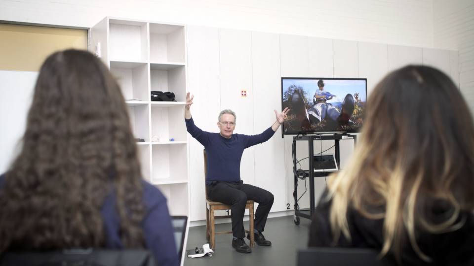 Fintan O'Toole speaks with his class