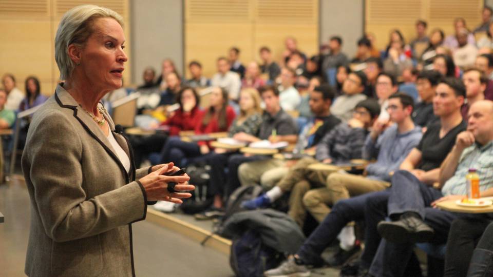 Frances Arnold addressing audience