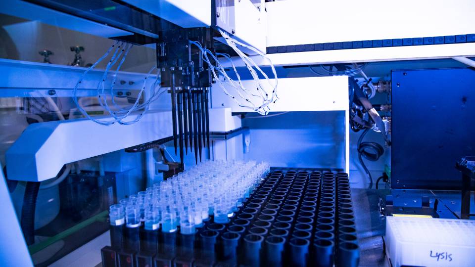 test tubes in blue light