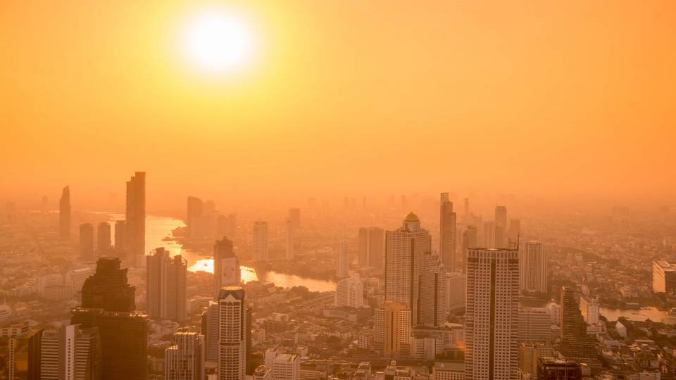 Smoggy city in the sun