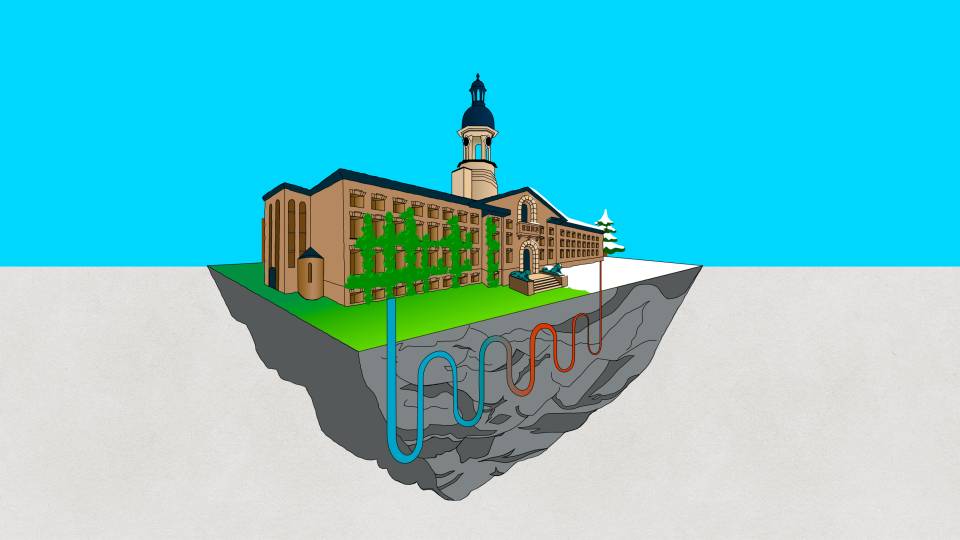 Nassau Hal illustration atop geoexchange system