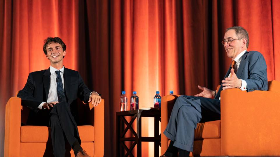 Salama and Eisgruber on stage