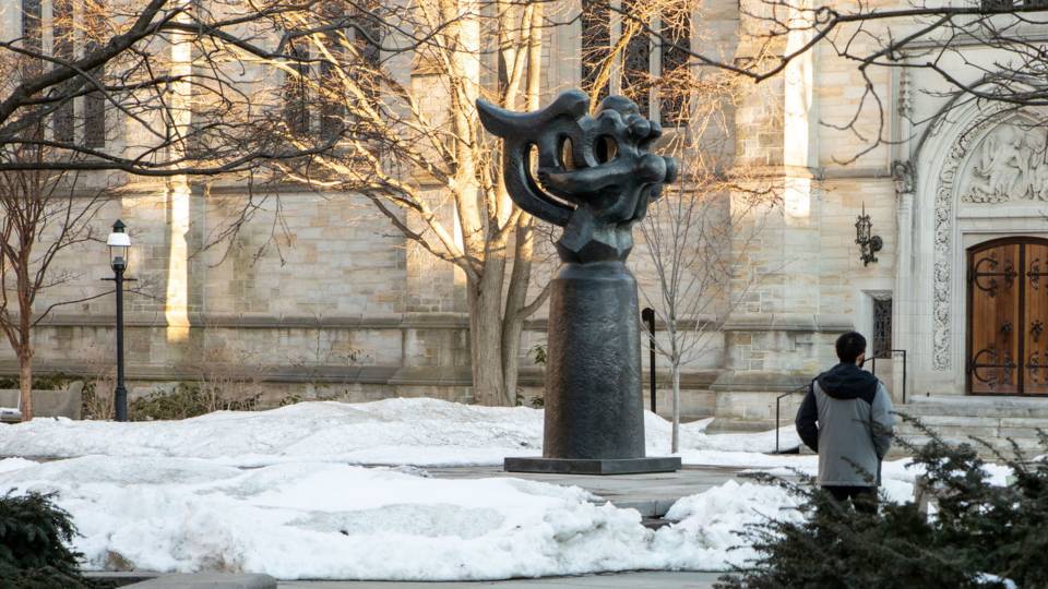 Snow covers the ground near Firestone Plaza