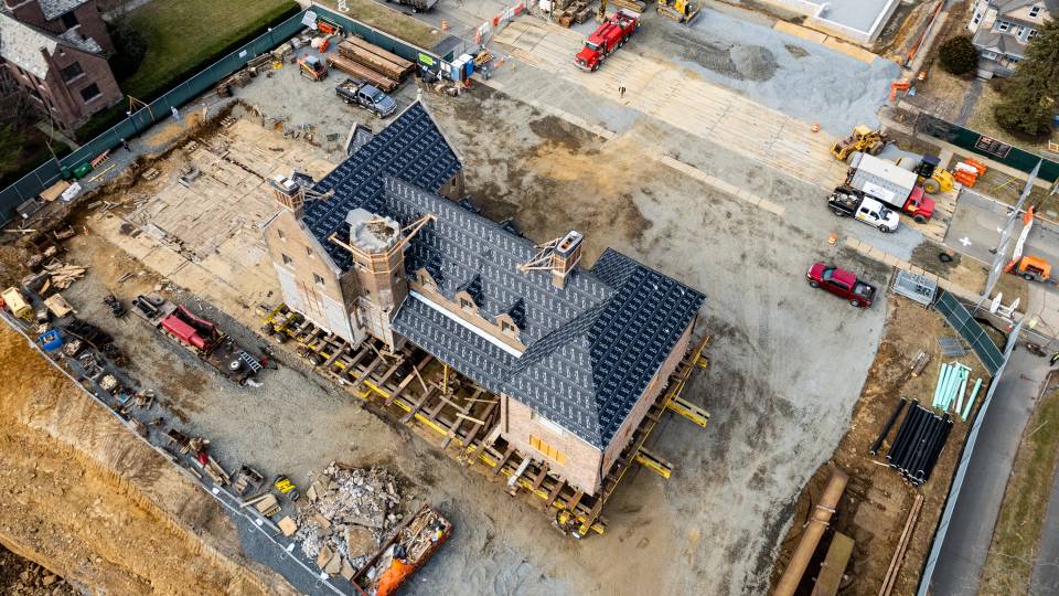 Aerial view of 91 Prospect Ave., ready to be moved