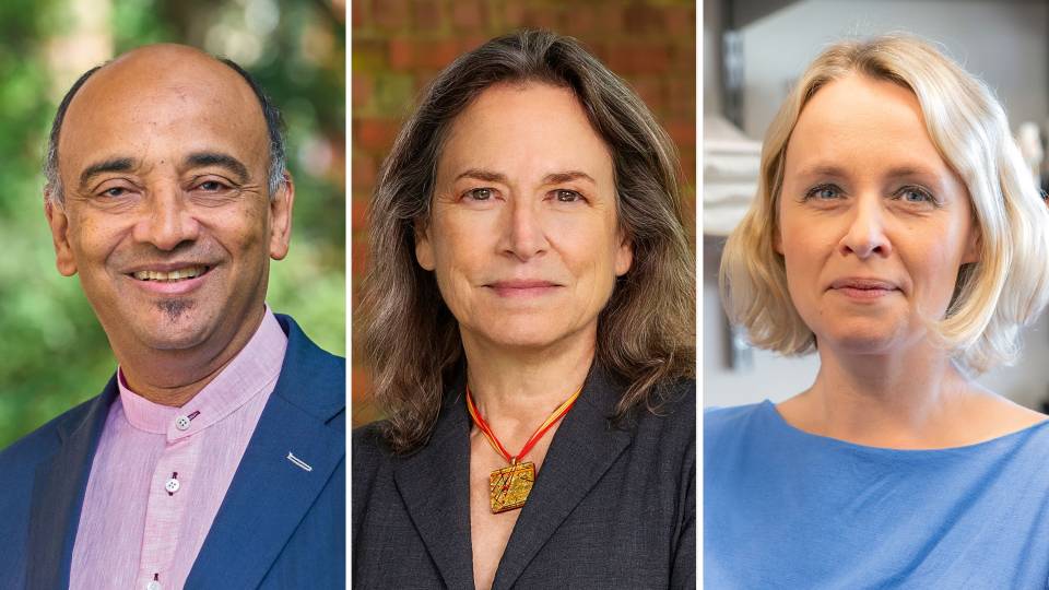 Emily Carter, Kwame Anthony Appiah, and Jo Dunkley smiling
