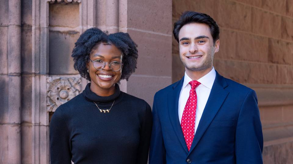 2025 Pyne Prize Fellows Jennifer Nwokeji and Avi Attar standing next to one another