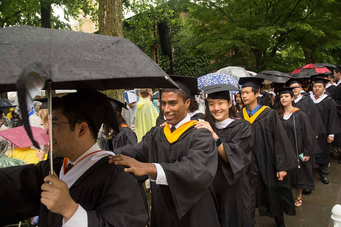 Commencement 2015 graduates in a line