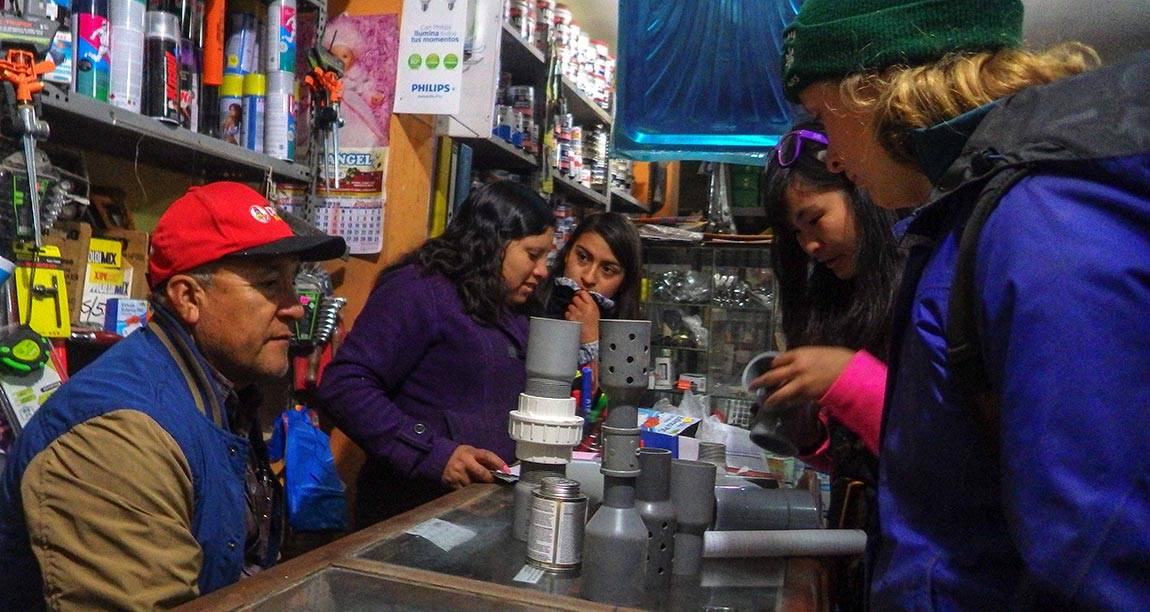 Engineers Without Borders students: Senior Amanda Li of the Class of 2016 (rear right) and Corrie Kavanaugh of the Class of 2017 (foreground right)