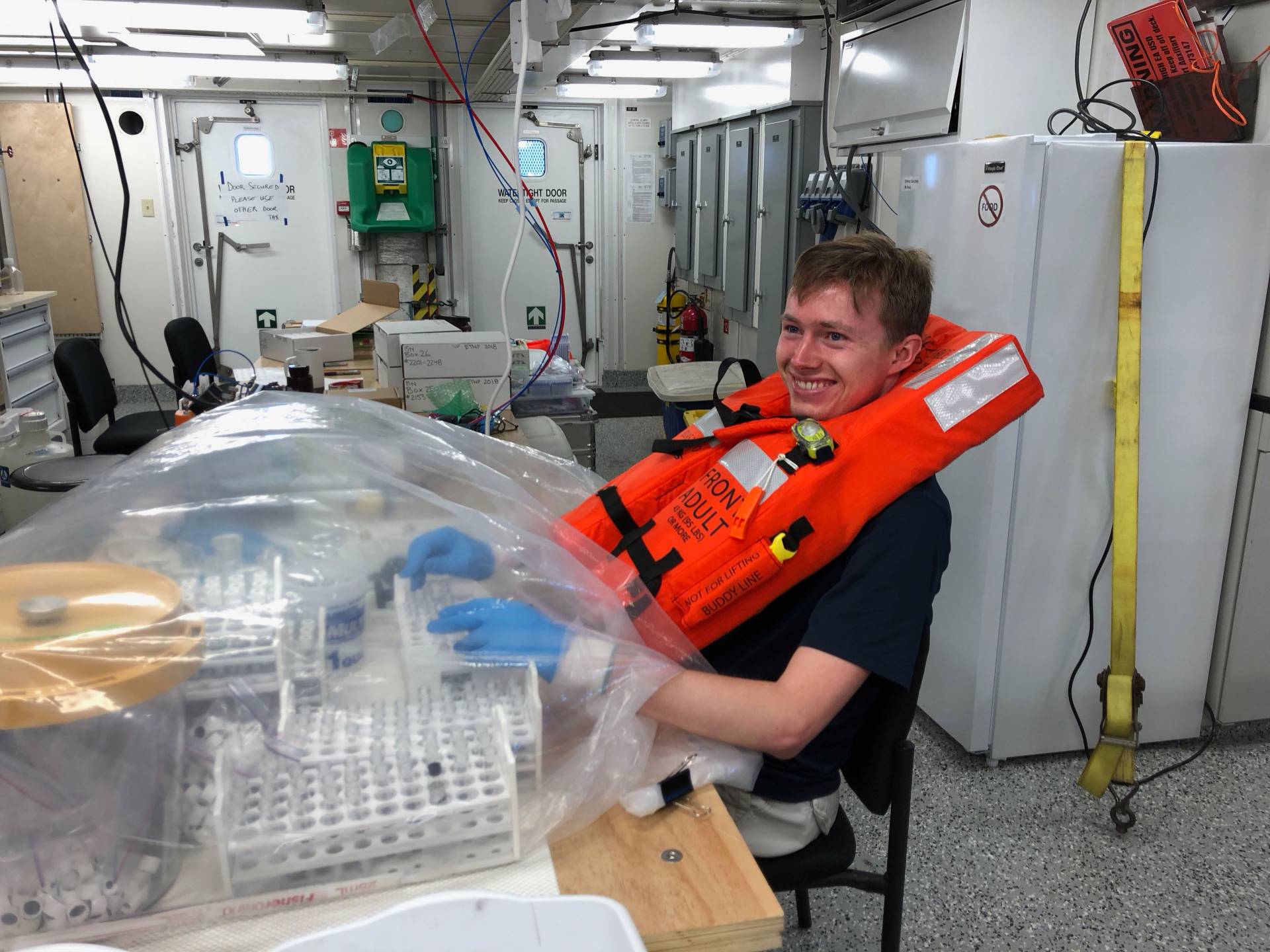 John Tracey wearing life jacket