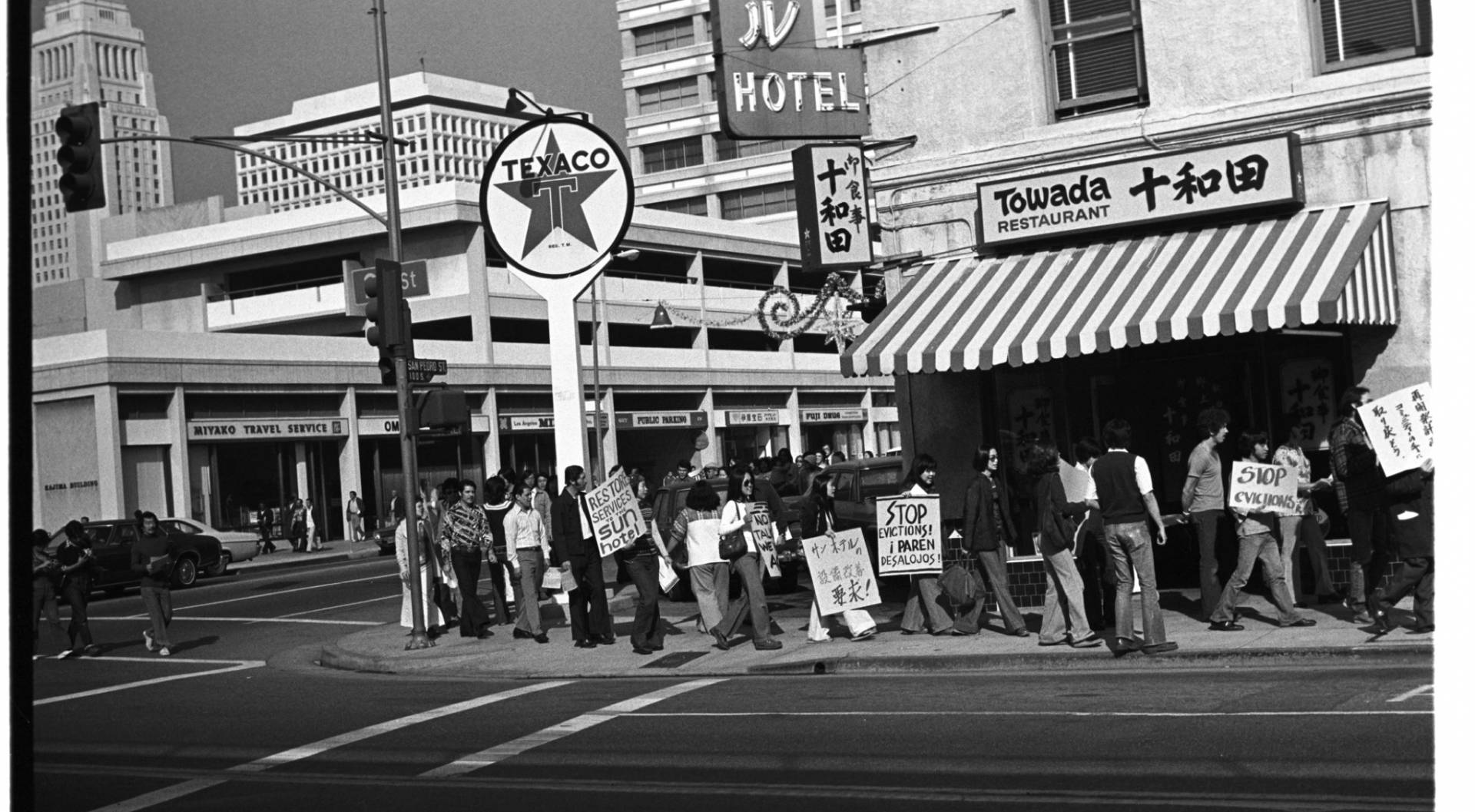 Black and white archival photograph of an organized protest