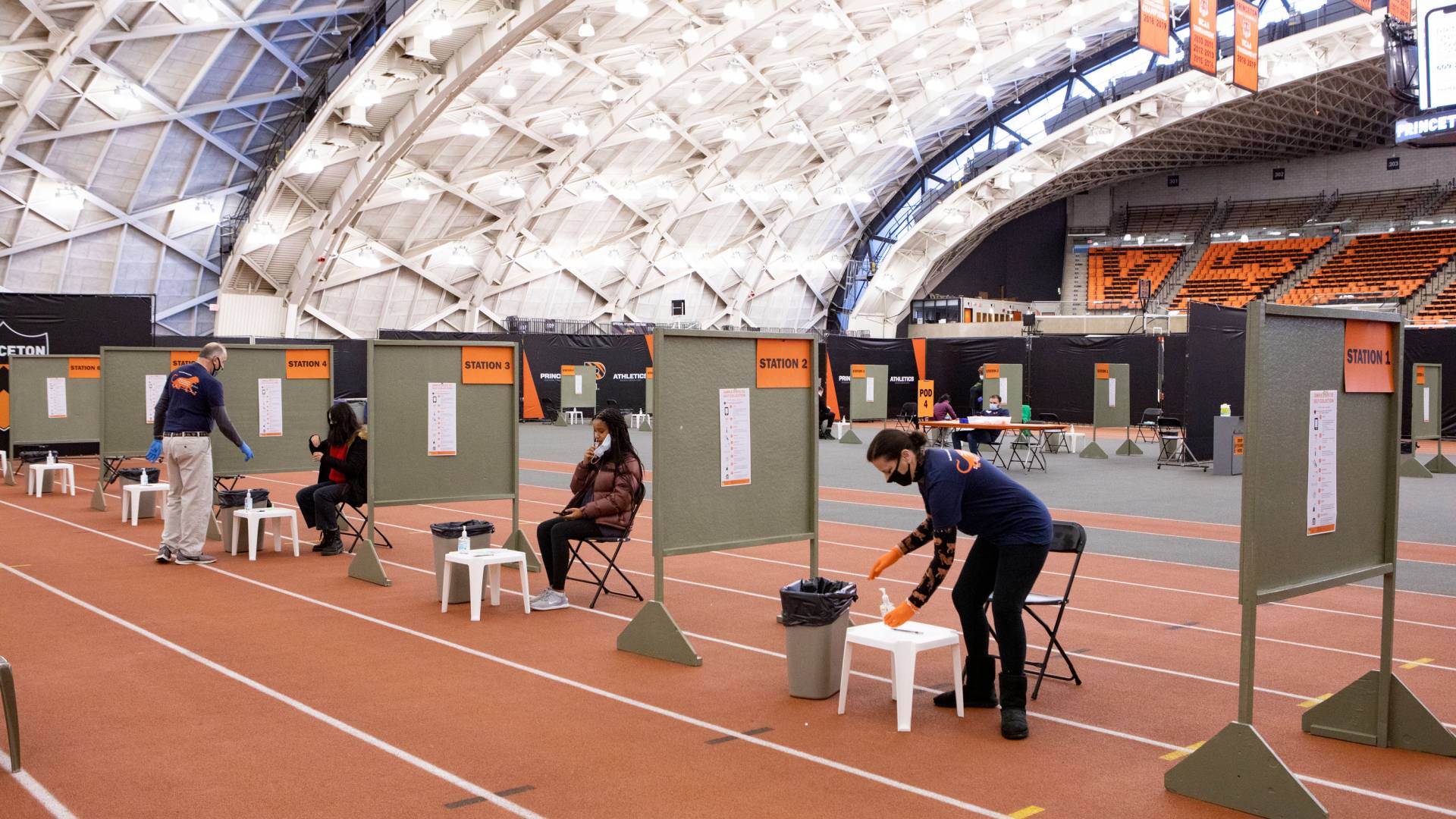 Socially distant COVID testing stations