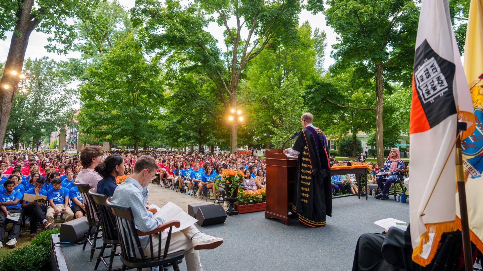 President Eisgruber takes to the podium during Opening Exercises 2024