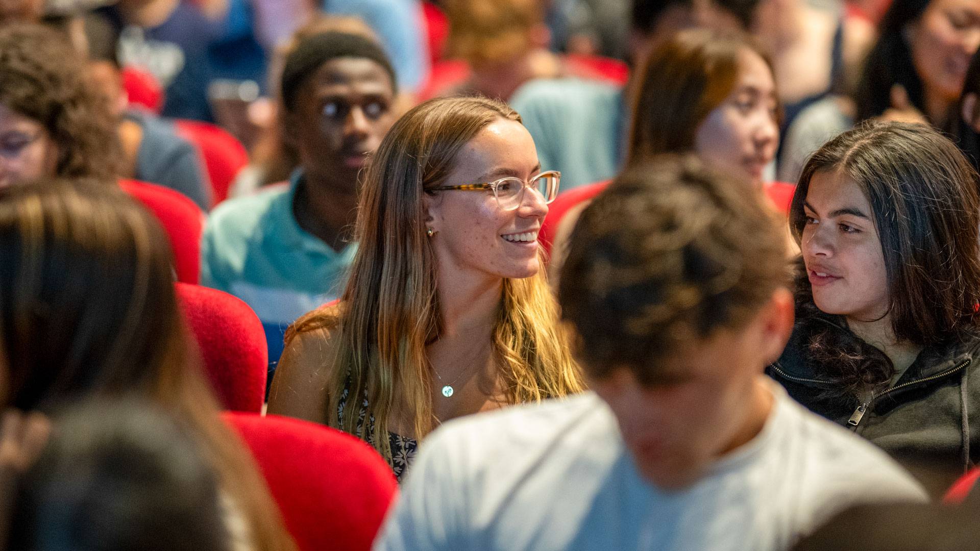 Incoming first-year and transfer students filled McCarter Theatre Center at the orientation event.