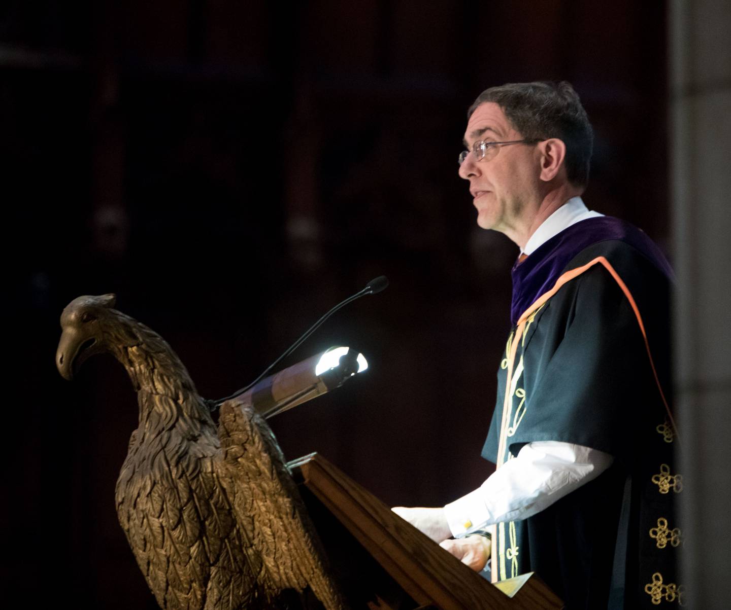 President Eisgruber at podium during Baccalaureate 2017 ceremony