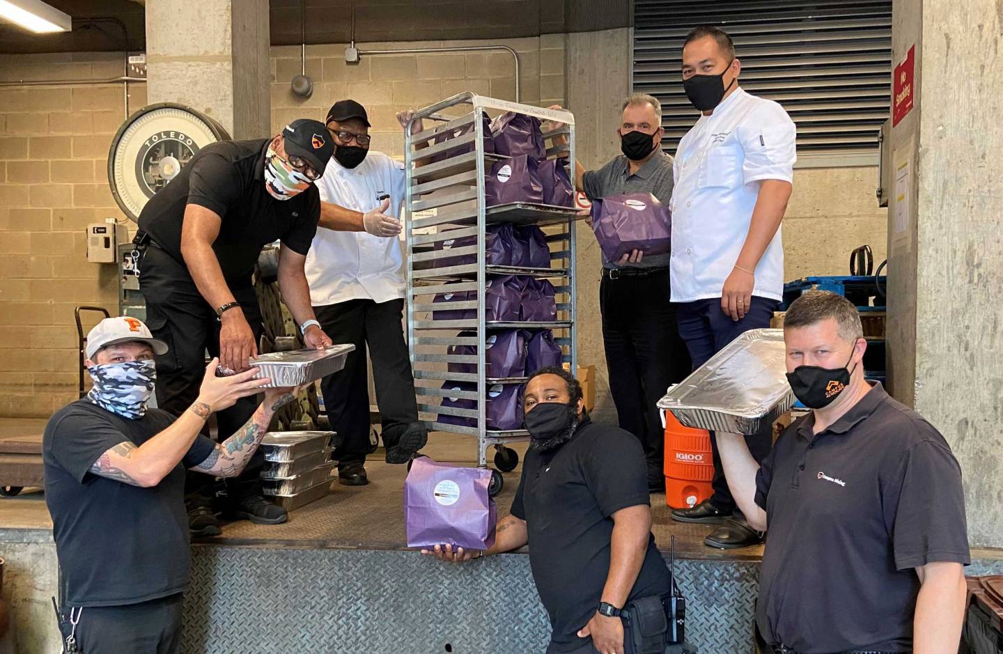 Staff with food donations